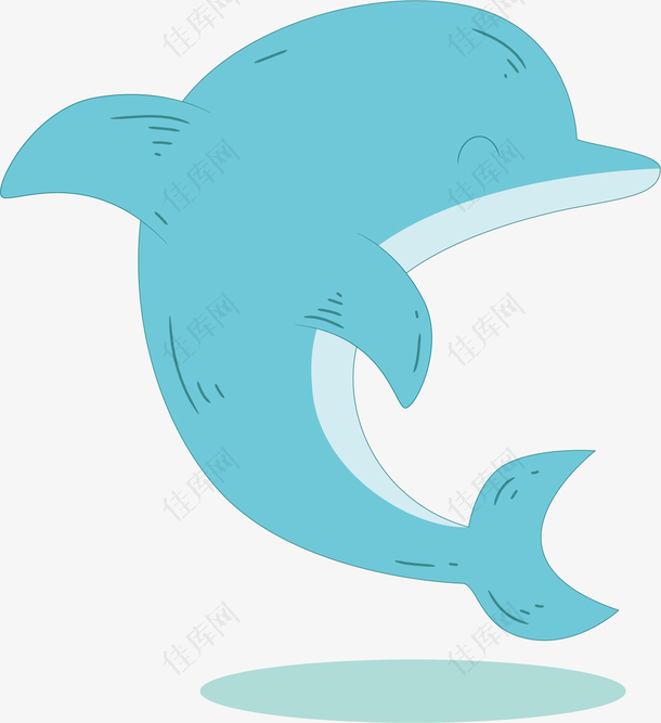 矢量图水彩蓝色海豚