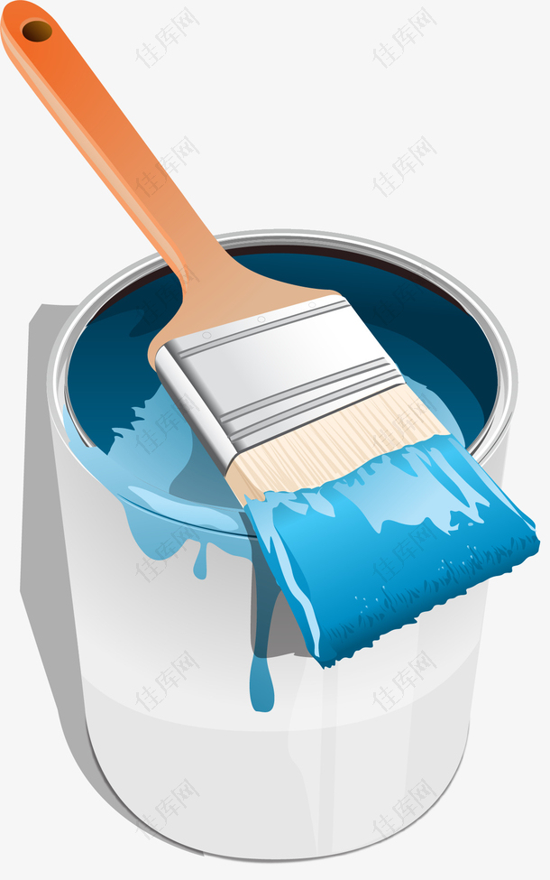 蓝色刷子浓稠油漆桶