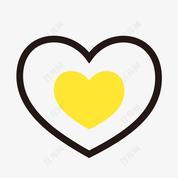 黄色手绘心形卡通图标