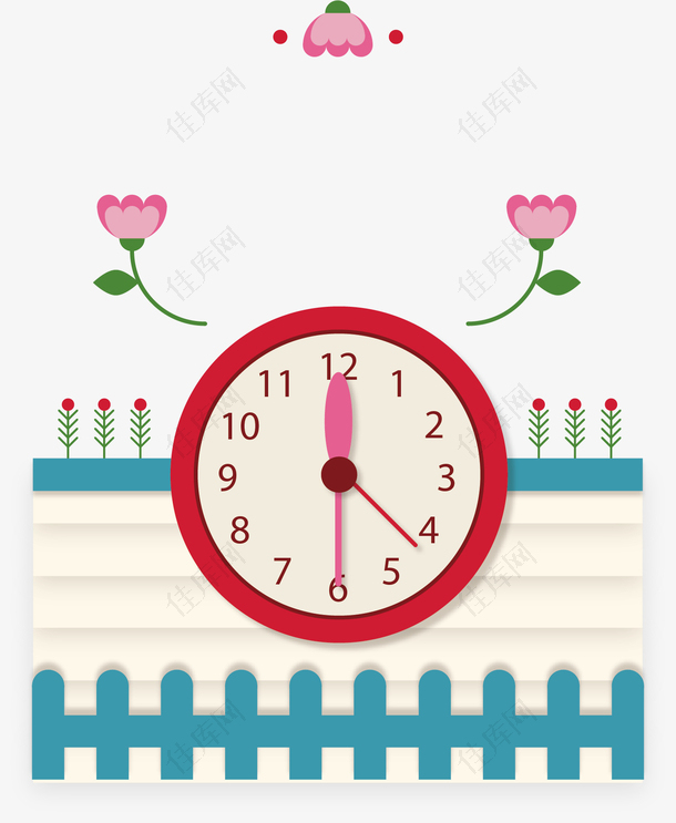 矢量图可爱红色钟表花卉
