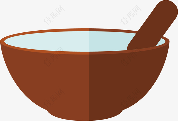 矢量图褐色小碗小勺