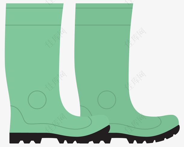 矢量卡通绿色雨天雨鞋
