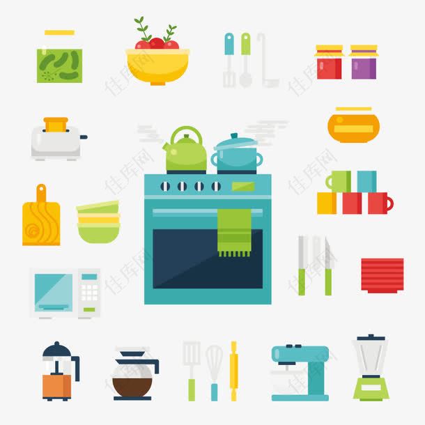 厨房生活用品图标场景设计