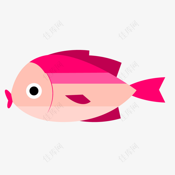 粉红色七彩鱼手绘卡通鱼类水族矢