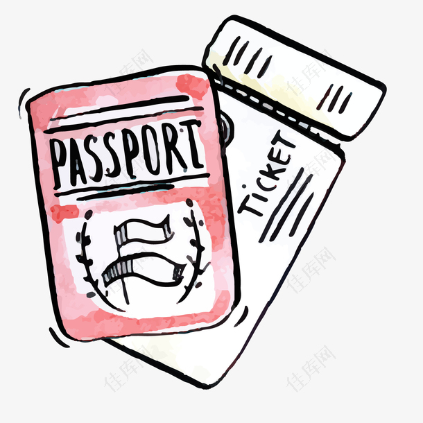 一本手绘的护照和机票