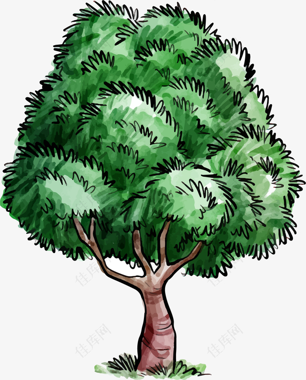 环保效果图手绘水彩树设计元素