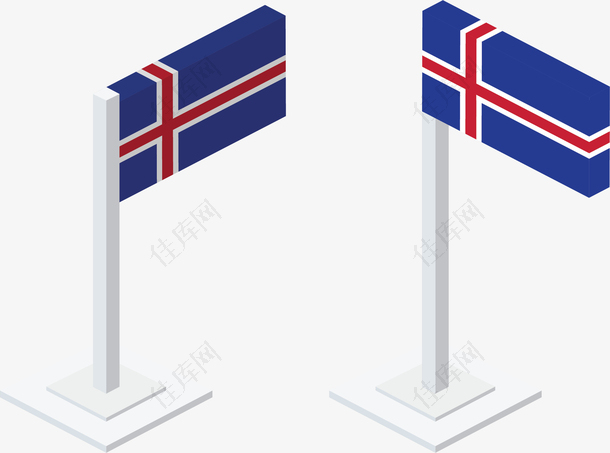 蓝色立体冰岛国旗