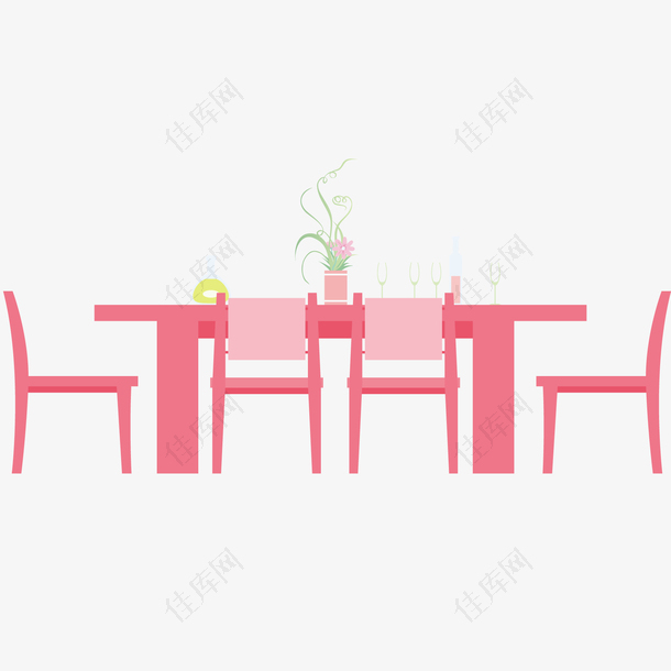 粉红色的餐桌设计矢量图