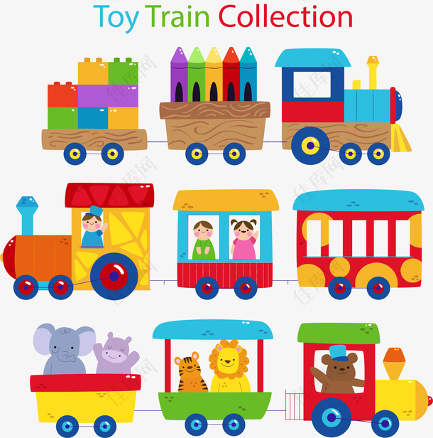 3款可爱玩具火车矢量素材