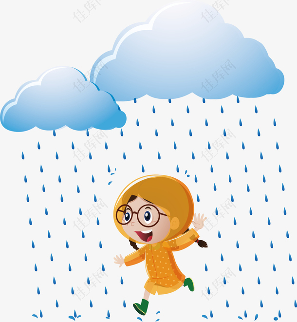 矢量图在雨中奔跑的女孩