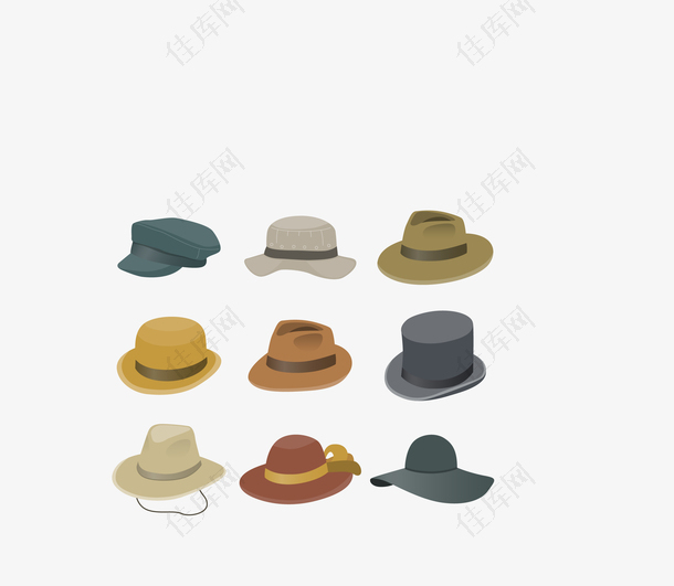 矢量彩色帽子时尚集合