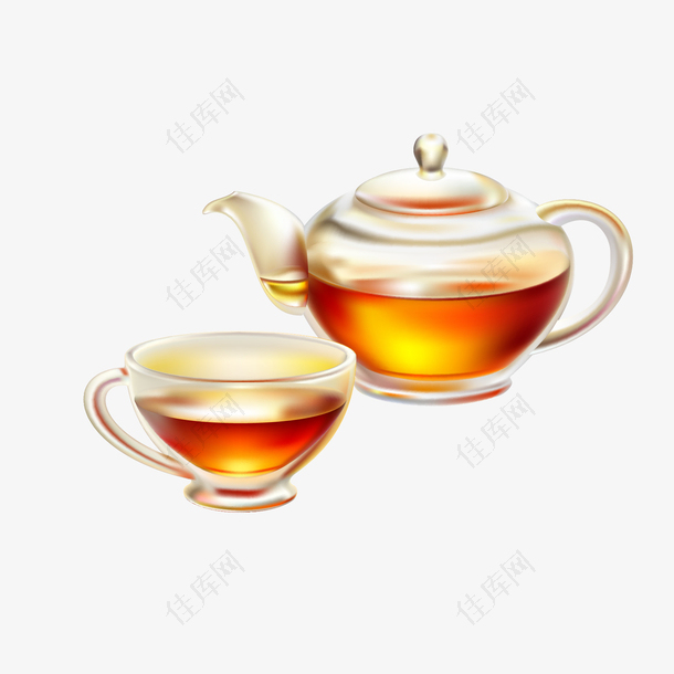 玻璃茶壶和一杯茶