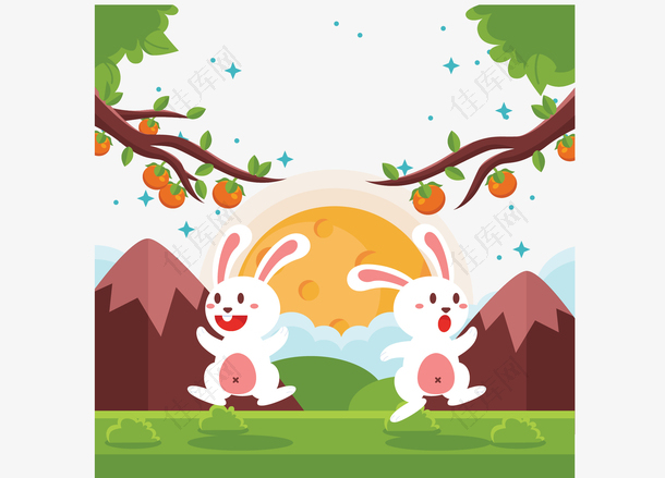 中秋节快乐白色兔子