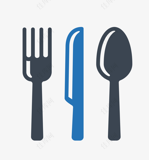 蓝色简单餐具图标