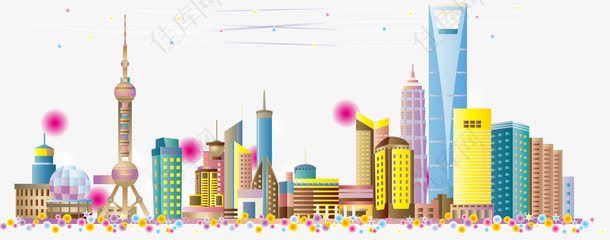 卡通彩色上海城市矢量