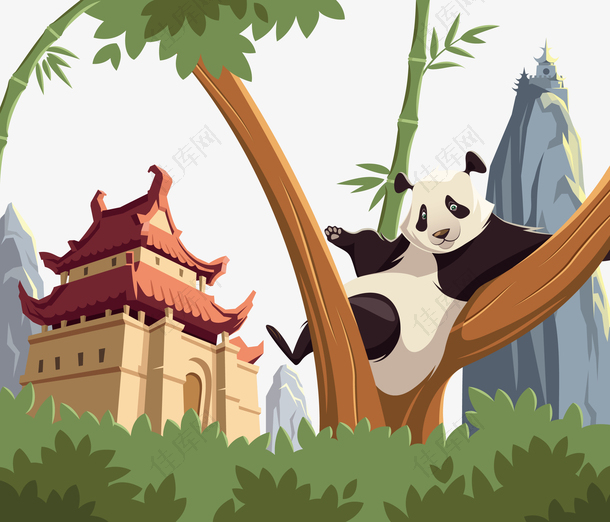 拿着竹子的熊猫和树杈