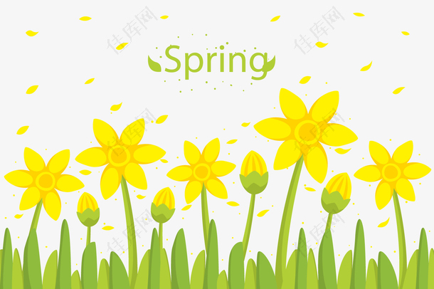 春季黄色花丛矢量素材
