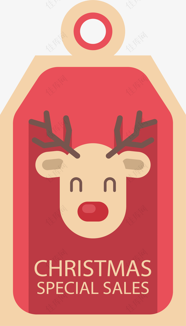 圣诞节红色卡通驯鹿促销标签