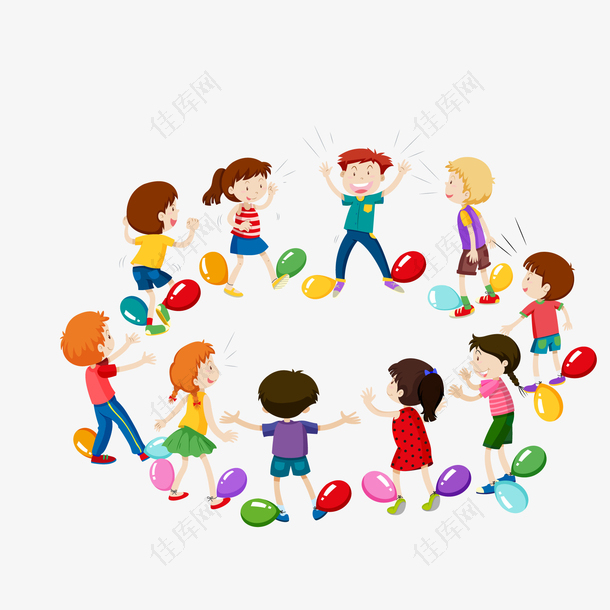 玩踩气球的儿童人物设计