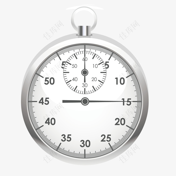矢量金属银白色秒表钟表计时器