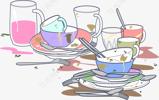 餐桌矢量卡通肮脏餐具