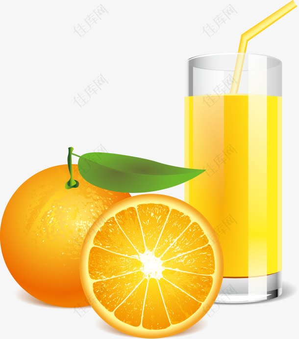 鲜橙汁和新鲜的橙子