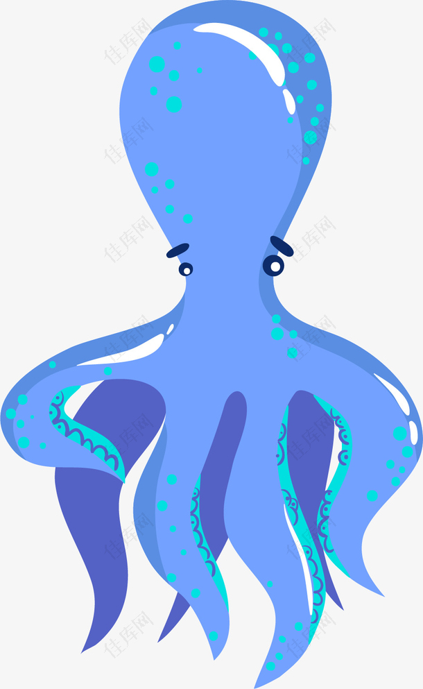 矢量手绘蓝色章鱼
