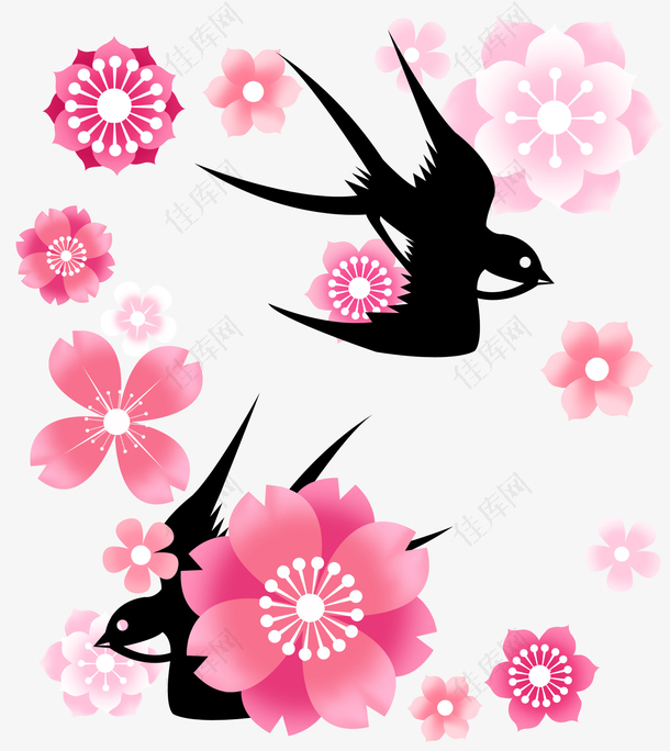 小燕子花朵剪纸