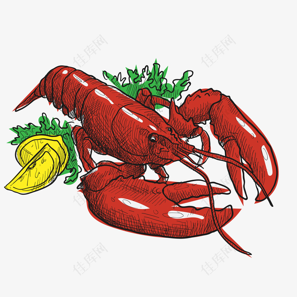 卡通美味的龙虾食物设计