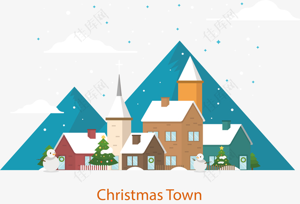 圣诞节雪山美丽小镇