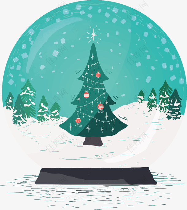 大雪中的圣诞树水晶球
