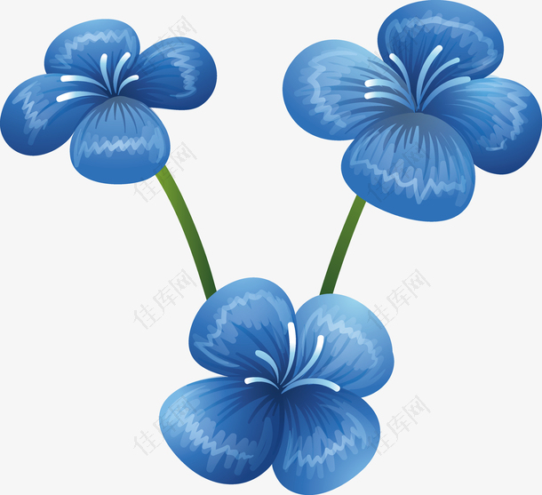 手绘水彩植物蓝色蝴蝶兰矢量素材