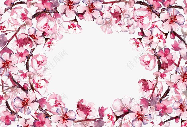 浪漫手绘粉红樱花