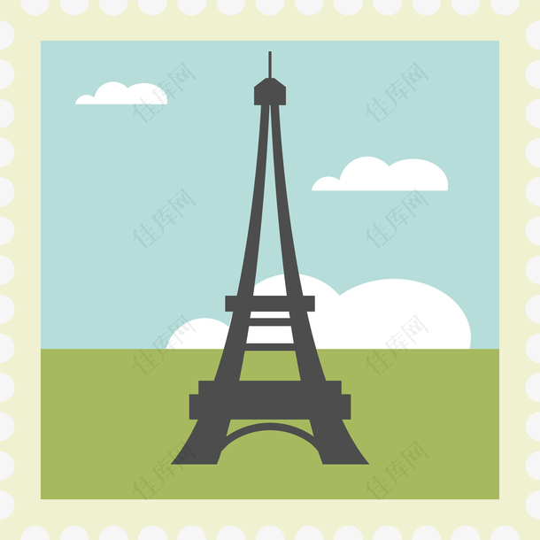 卡通旅游城市邮票巴黎素材