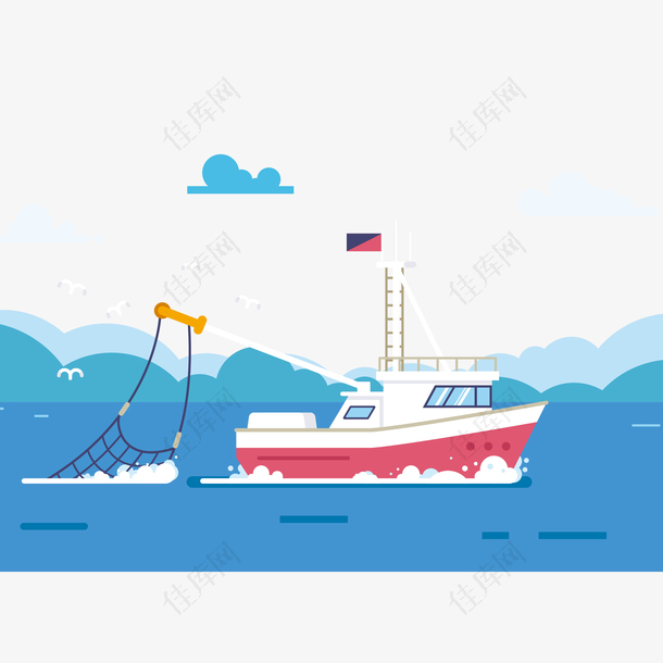 渔船收网素材图案