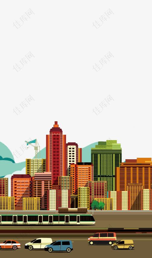 彩色都市建筑插画矢量素材