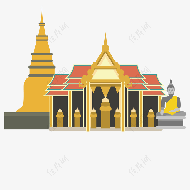 泰国建筑矢量手绘