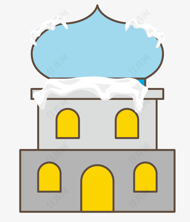 矢量蓝色箭塔房子屋顶积雪