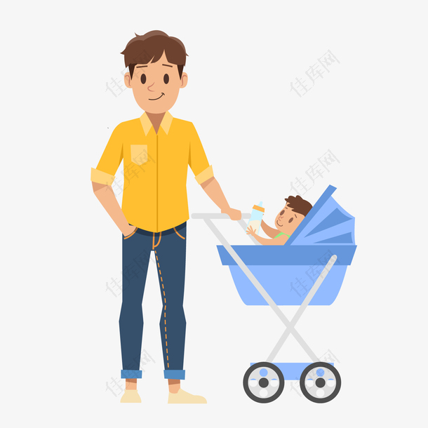 一个父亲推着婴儿车