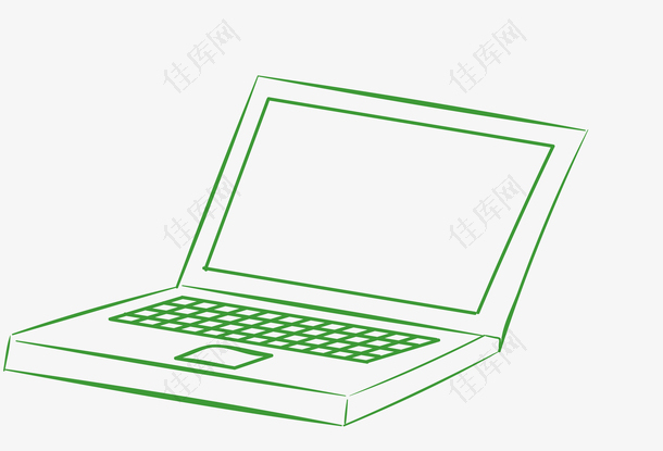 矢量绿色手绘线条笔记本电脑