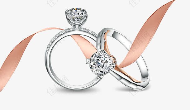 婚礼结婚银戒指飘带