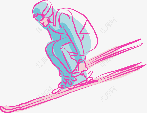 描边线条矢量滑雪运动
