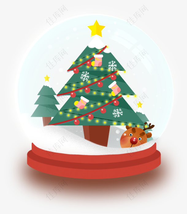 圣诞节圣诞树水晶球麋鹿元素