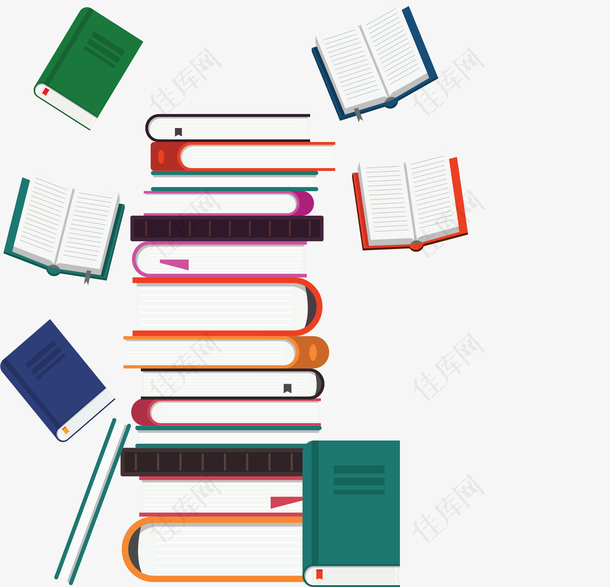 彩色堆在一起的书本堆