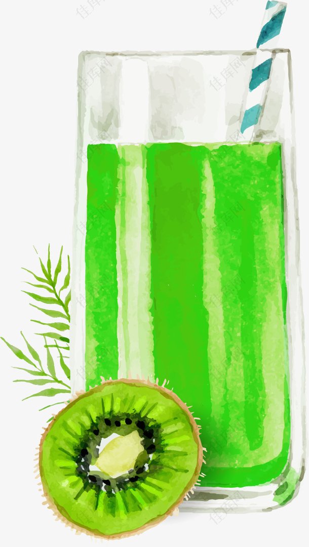 矢量手绘绿色果汁