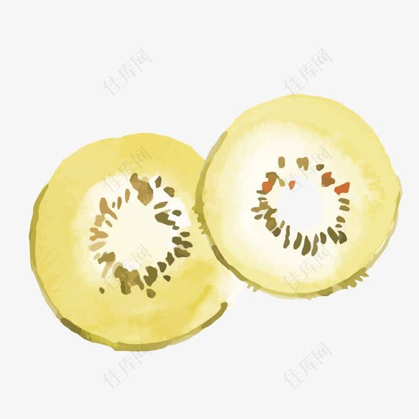 黄色质感水墨画水果猕猴桃