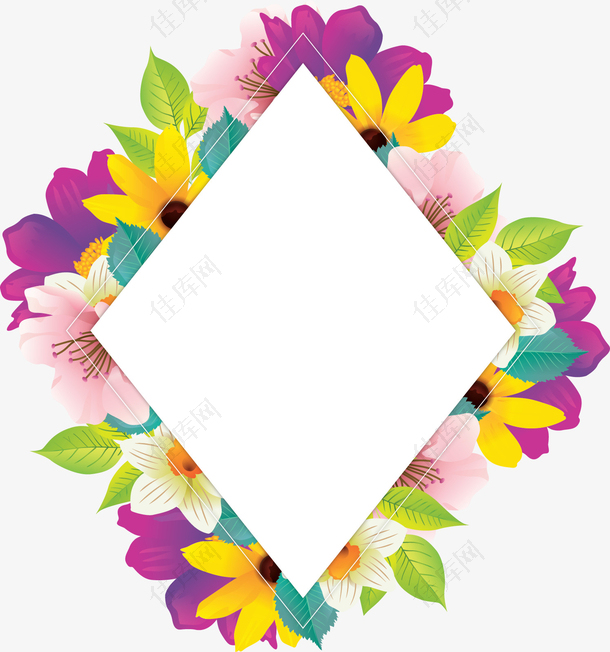 彩色花朵菱形边框