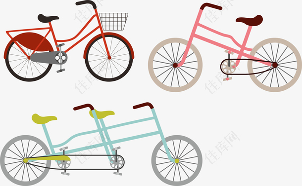 三款扁平化自行车矢量图