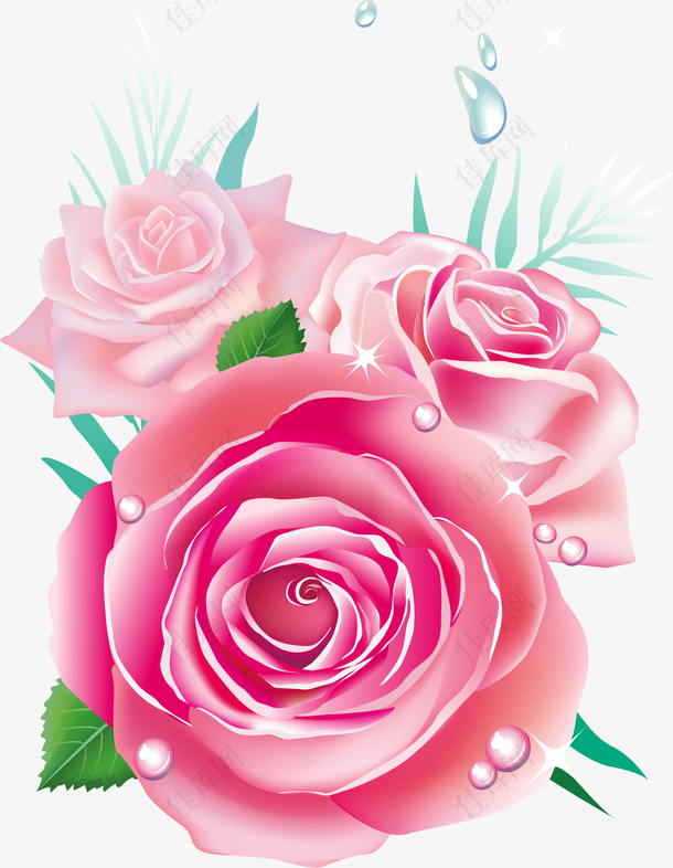手绘粉色花朵水滴图案