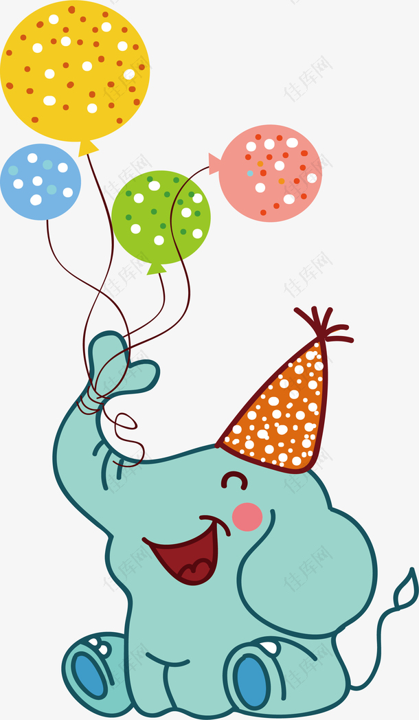 开心过生日的绿色大象